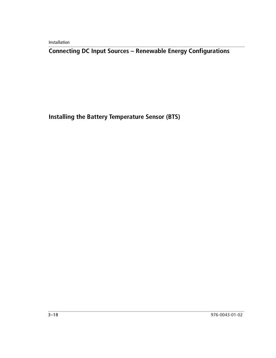 Installing the battery temperature sensor (bts), To install the bts, follow the steps below, Connecting dc input sources | Installing the | Xantrex Technology SW Plus 4024 User Manual | Page 100 / 344