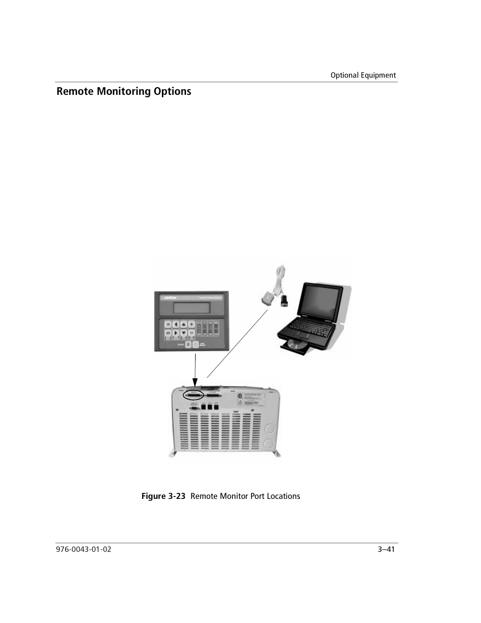 Remote monitoring options, To install the remote monitor’s cable, Figure 3-23 remote monitor port locations | Remote monitoring options –41, Figure 3-23, Remote monitor port locations –41 | Xantrex Technology SW Plus 4024 User Manual | Page 123 / 344
