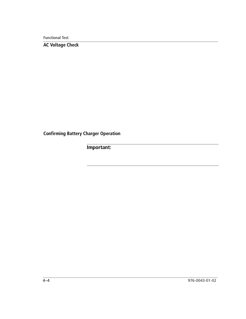 Ac voltage check, To perform an ac voltage check, Confirming battery charger operation | Important | Xantrex Technology SW Plus 4024 User Manual | Page 130 / 344