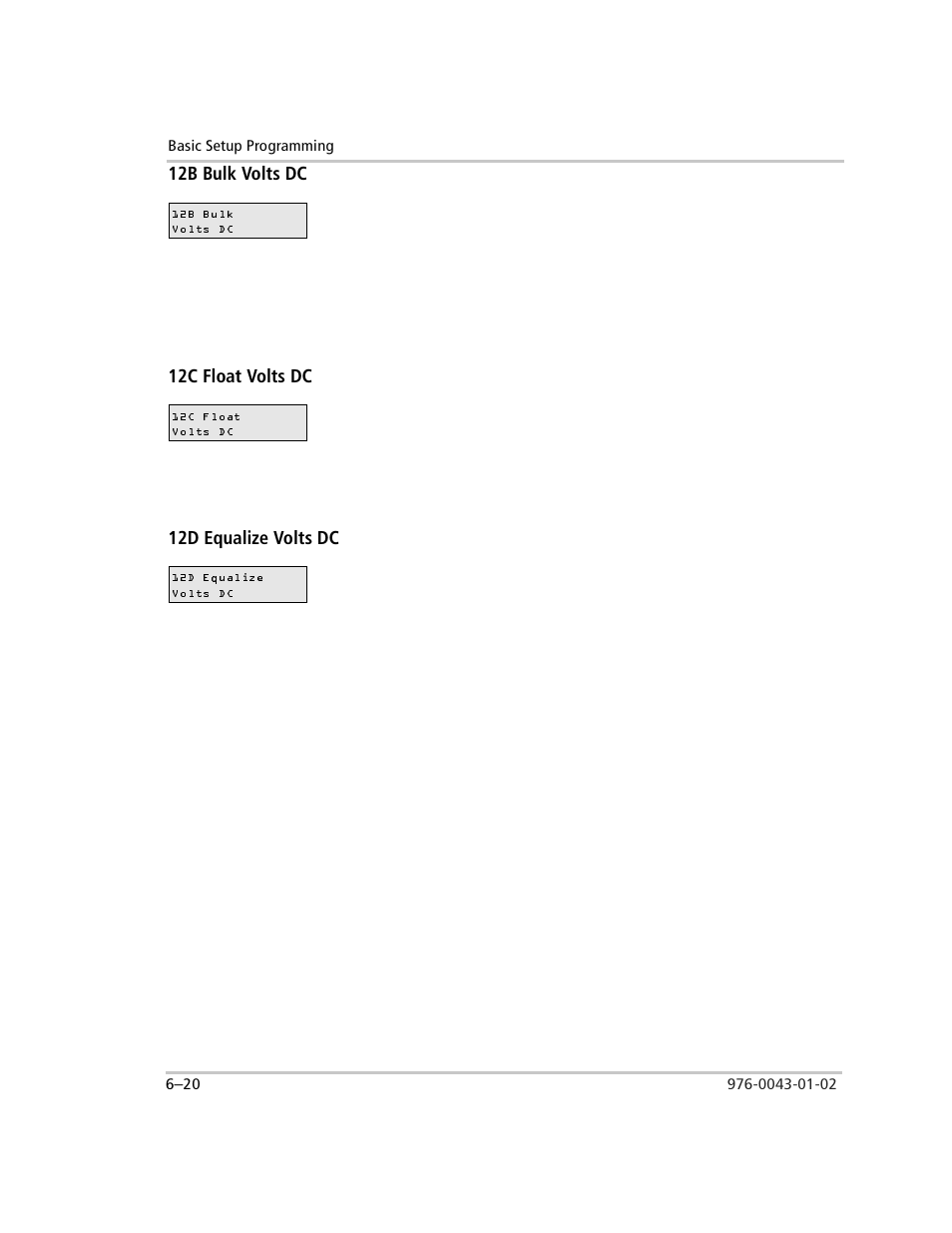 12b bulk volts dc, 12c float volts dc, 12d equalize volts dc | Xantrex Technology SW Plus 4024 User Manual | Page 168 / 344