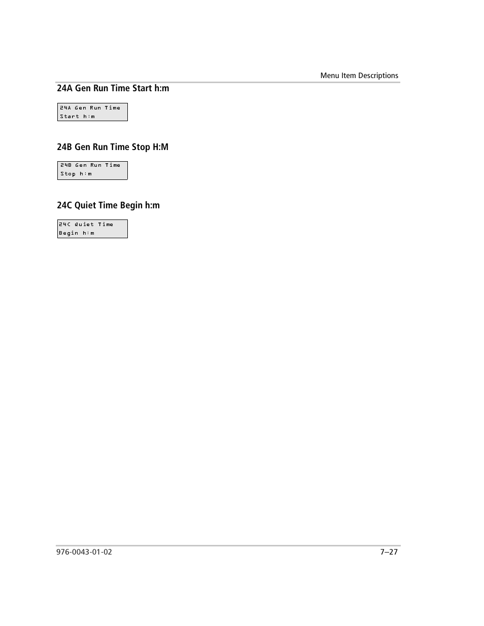 24a gen run time start h:m, 24b gen run time stop h:m, 24c quiet time begin h:m | Xantrex Technology SW Plus 4024 User Manual | Page 205 / 344