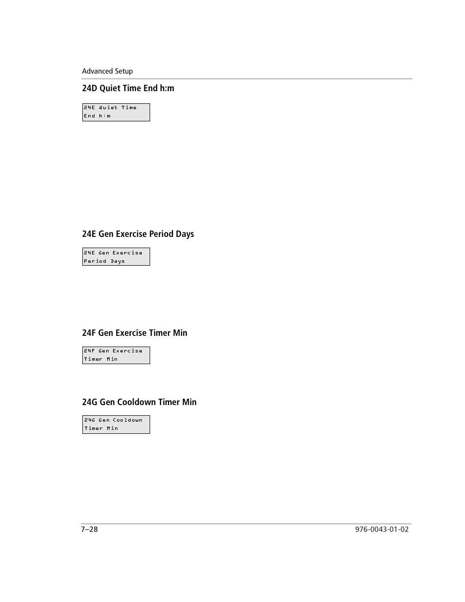24d quiet time end h:m, 24e gen exercise period days, 24f gen exercise timer min | 24g gen cooldown timer min | Xantrex Technology SW Plus 4024 User Manual | Page 206 / 344