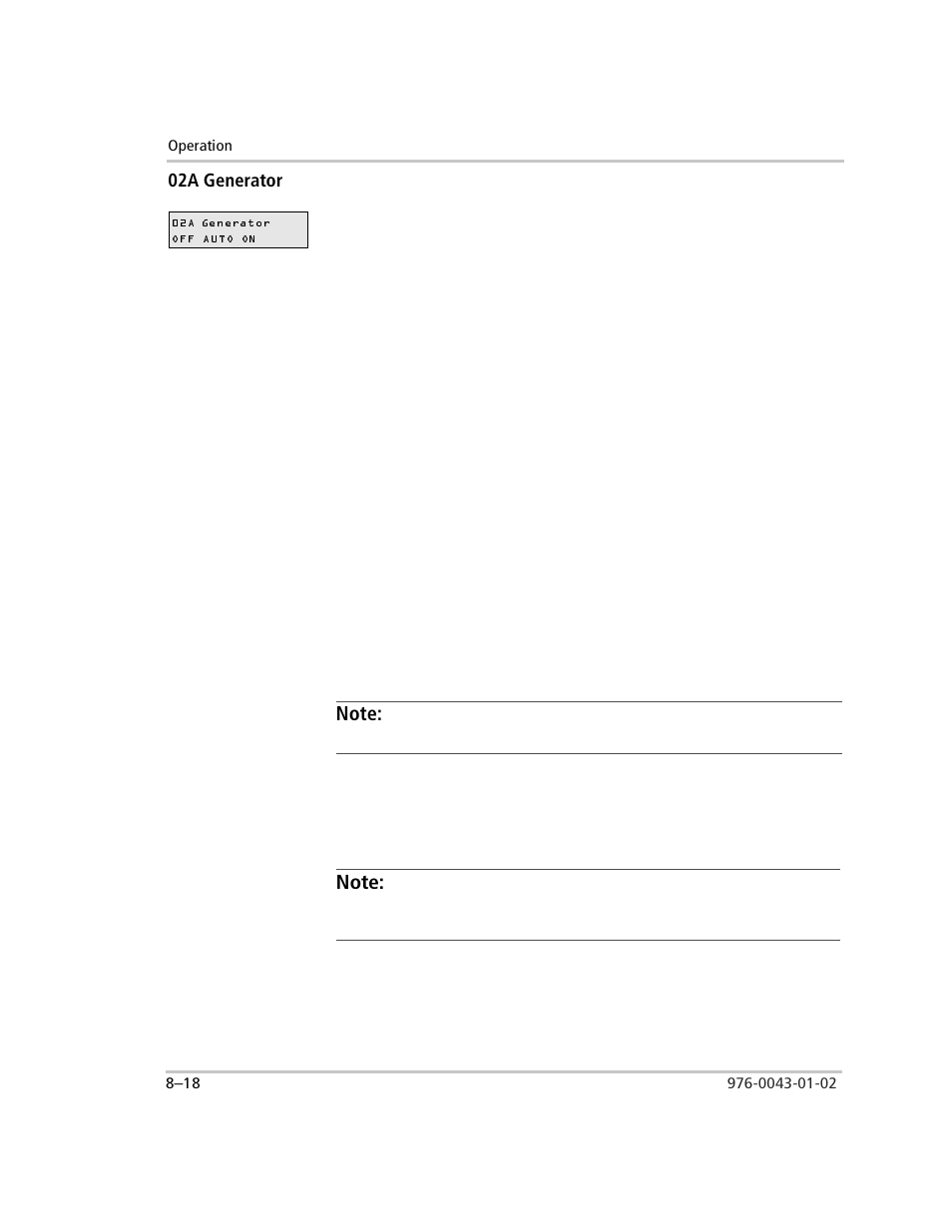 02a generator, Auto, Note | Generator status menu items, 02a generator –18 | Xantrex Technology SW Plus 4024 User Manual | Page 236 / 344