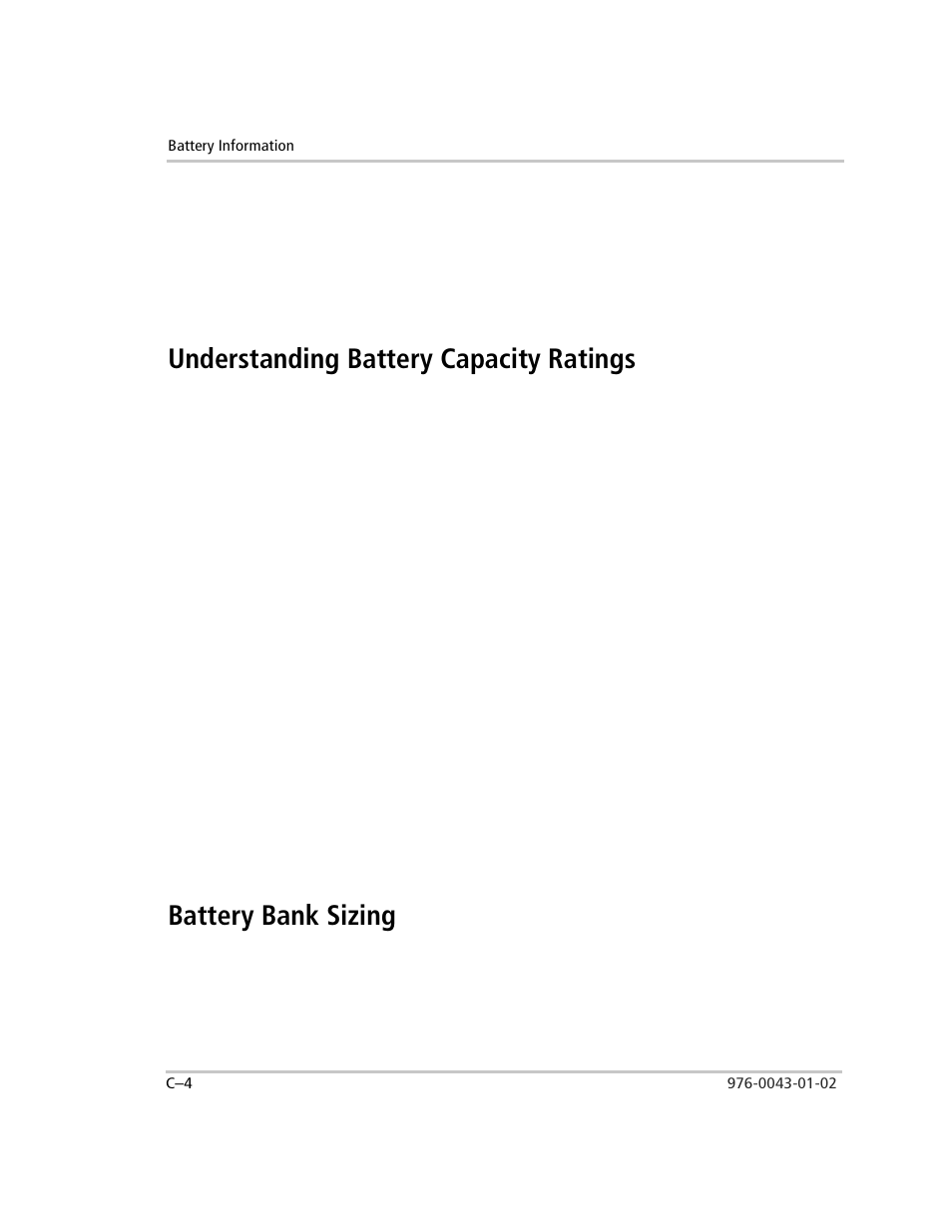 Other options, Understanding battery capacity ratings, Discharge rate | Calculation, Cca rating, Battery bank sizing, Running time and size | Xantrex Technology SW Plus 4024 User Manual | Page 294 / 344