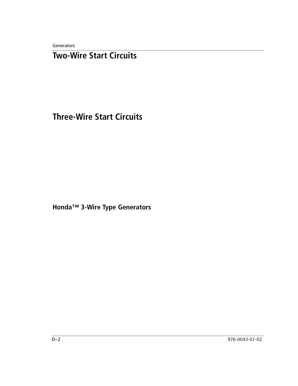 Two-wire start circuits, Three-wire start circuits, Honda™ 3-wire type generators | Xantrex Technology SW Plus 4024 User Manual | Page 310 / 344
