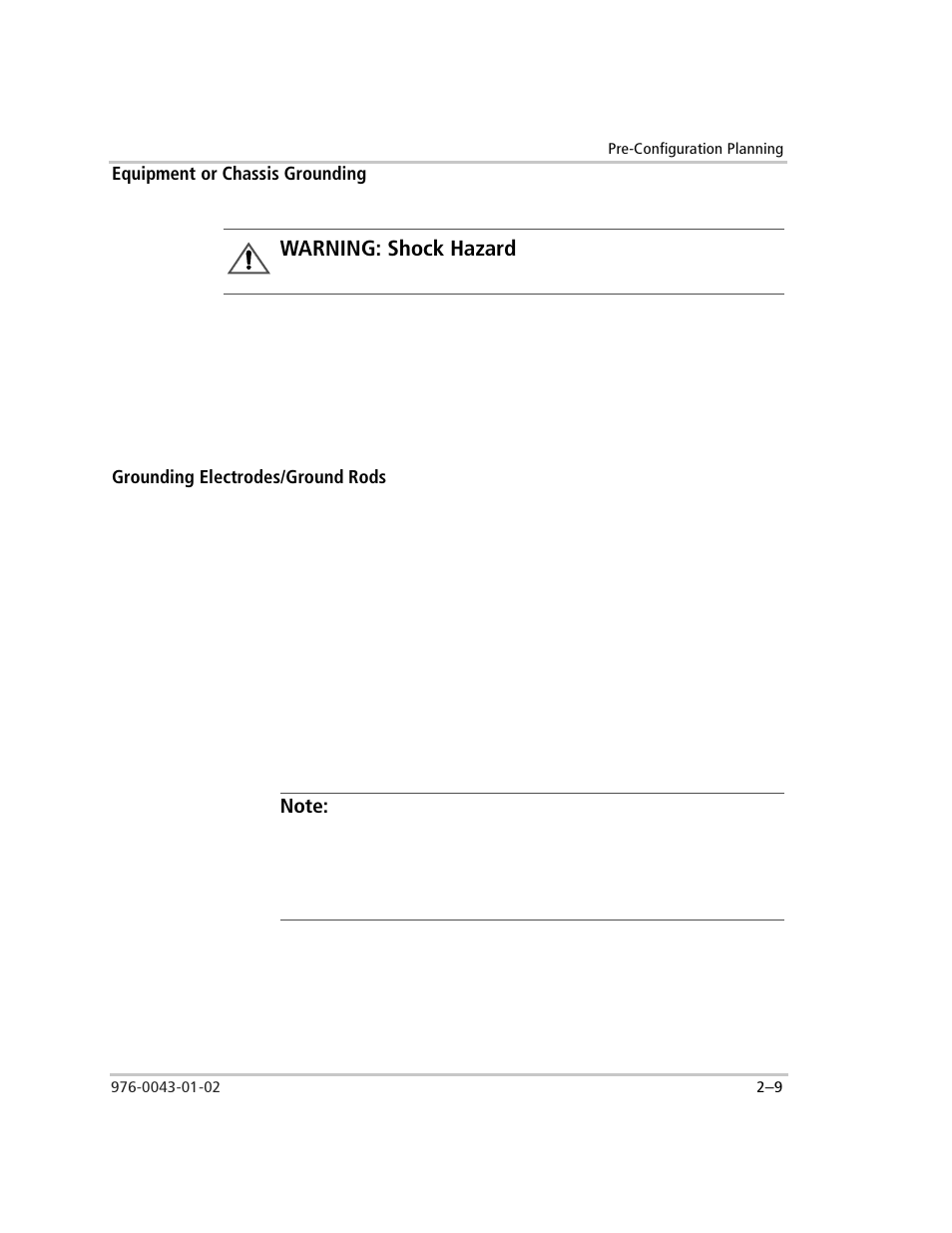 Equipment or chassis grounding, Grounding electrodes/ground rods, Purpose | Size, Number of rods, Warning: shock hazard | Xantrex Technology SW Plus 4024 User Manual | Page 43 / 344