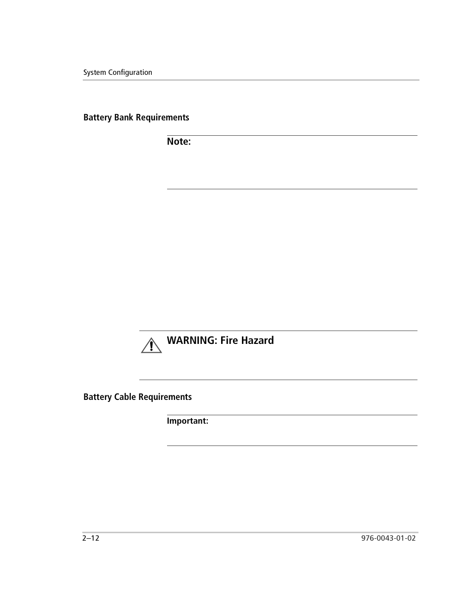 More information, Battery bank requirements, Determining requirements | Battery cable requirements, Important, Size and length, Warning: fire hazard | Xantrex Technology SW Plus 4024 User Manual | Page 46 / 344