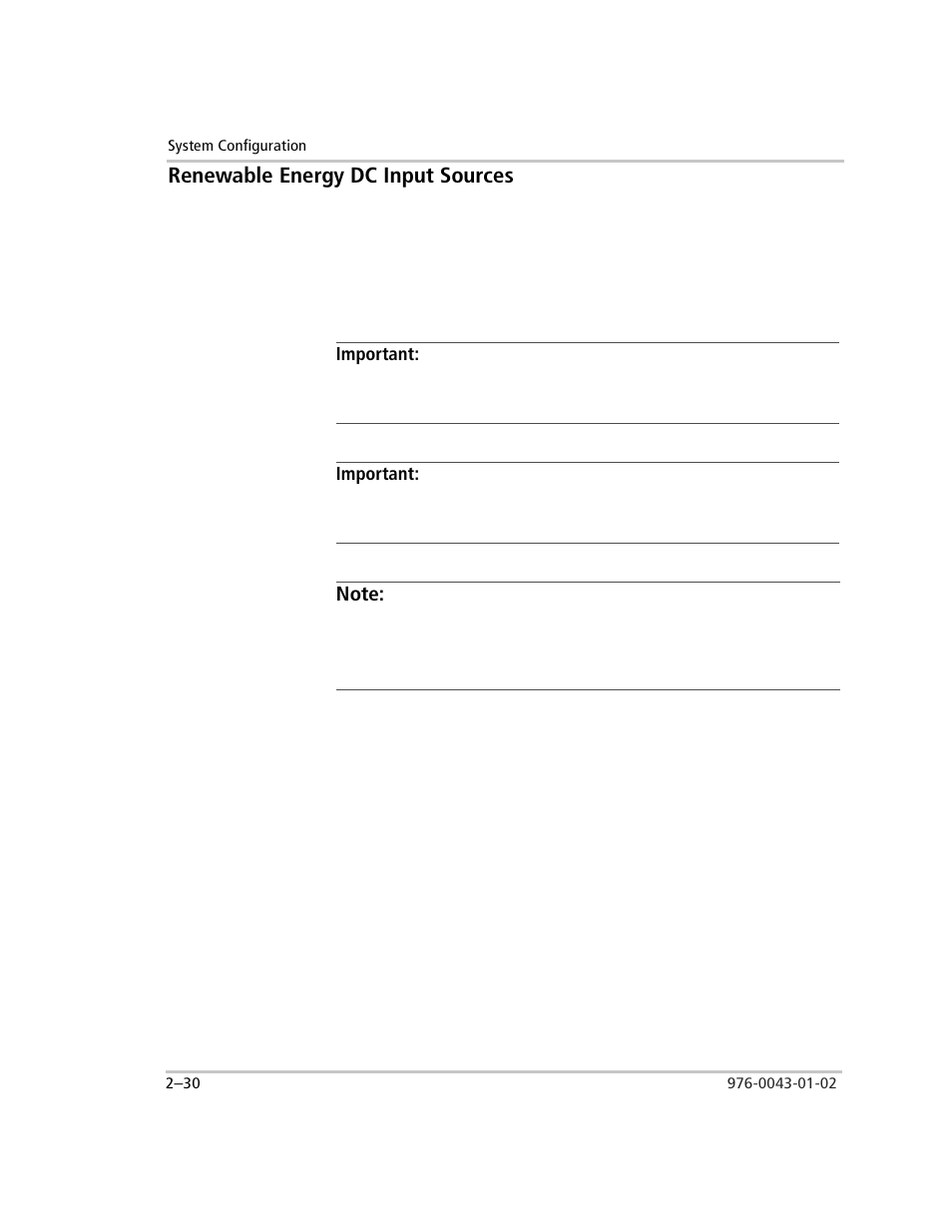 Renewable energy dc input sources, Important, Charge controller | Diversion load control, Renewable energy dc input sources –30 | Xantrex Technology SW Plus 4024 User Manual | Page 64 / 344