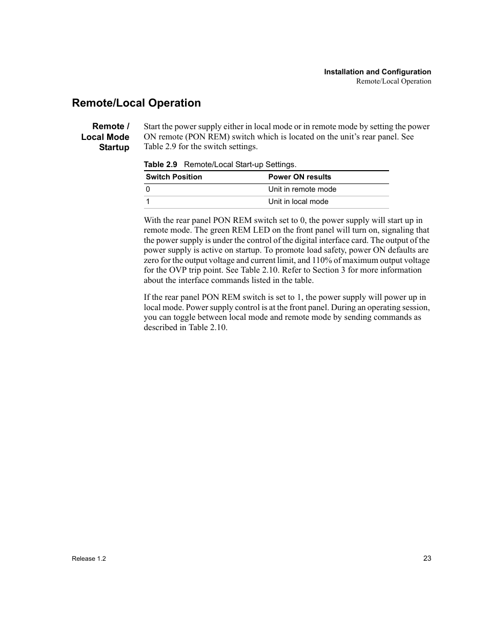 Remote/local operation, Remote/ local mode startup, Remote / local mode startup | Remote/local operation” on | Xantrex Technology RS232-XPD User Manual | Page 25 / 60