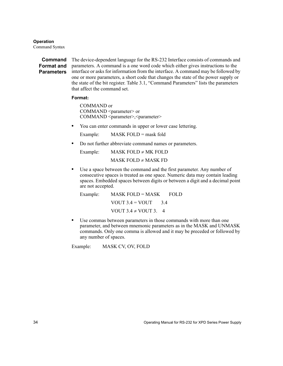 Command format and parameters | Xantrex Technology RS232-XPD User Manual | Page 36 / 60