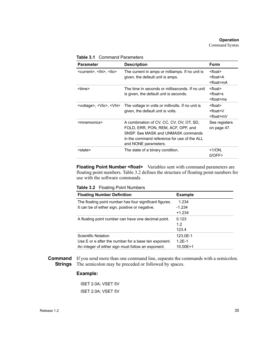 Floating point number <float, Command strings | Xantrex Technology RS232-XPD User Manual | Page 37 / 60