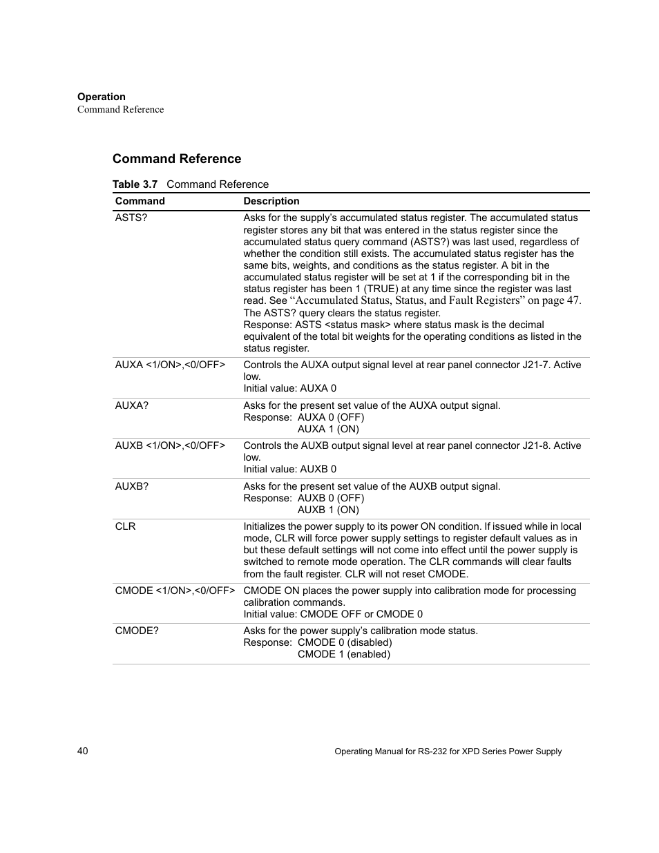 Command reference | Xantrex Technology RS232-XPD User Manual | Page 42 / 60