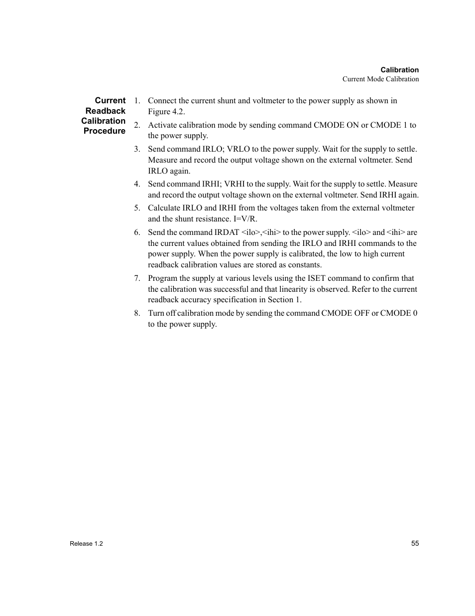 Current readback calibration procedure | Xantrex Technology RS232-XPD User Manual | Page 57 / 60