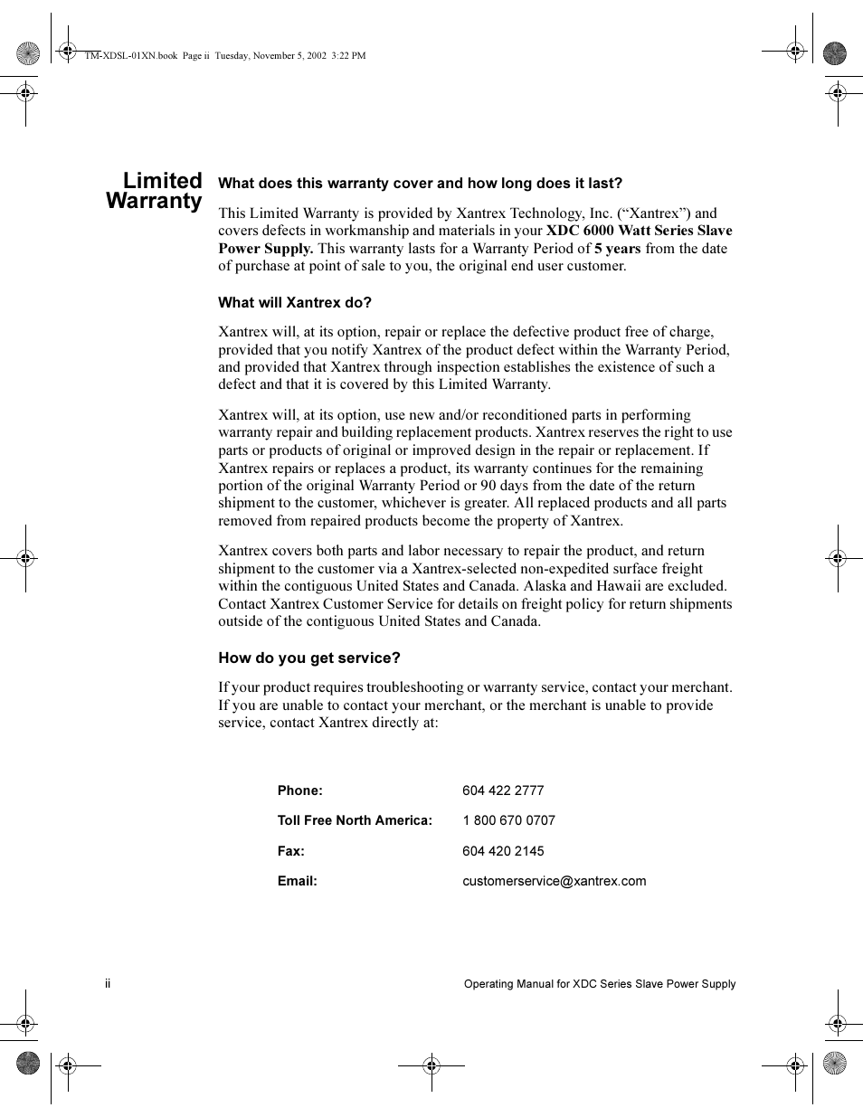 Limited warranty | Xantrex Technology XDC 80-75SL User Manual | Page 4 / 36