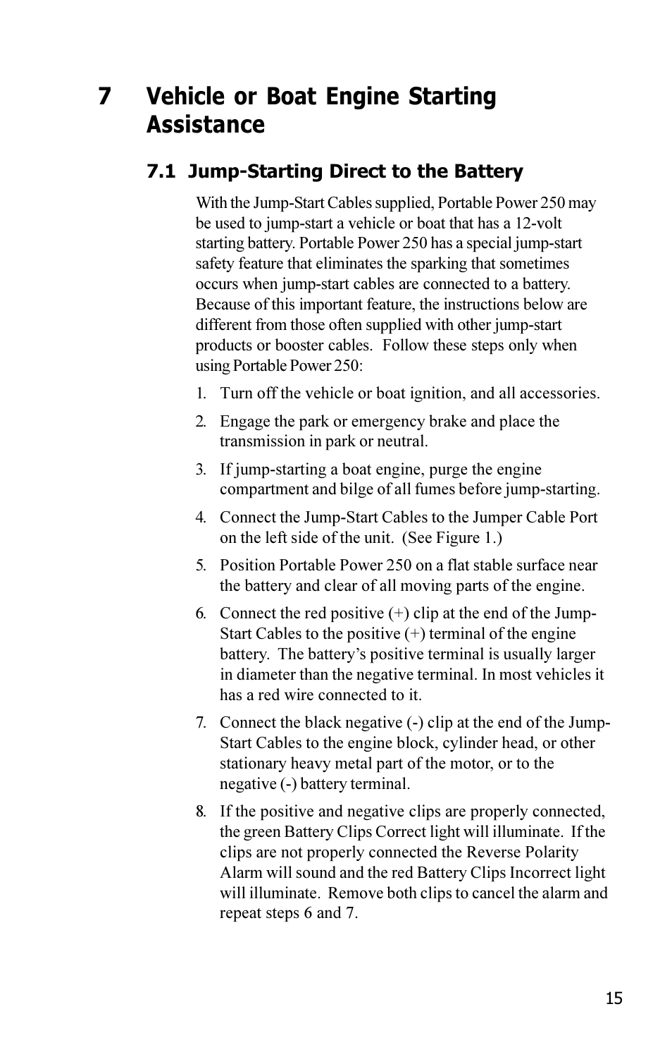7vehicle or boat engine starting assistance | Xantrex Technology JAZZ 250 User Manual | Page 19 / 36