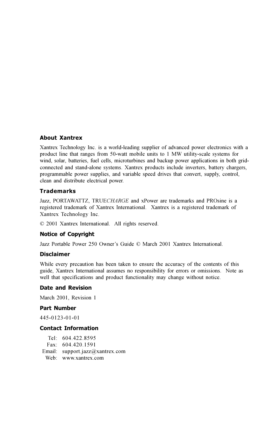 Xantrex Technology JAZZ 250 User Manual | Page 2 / 36