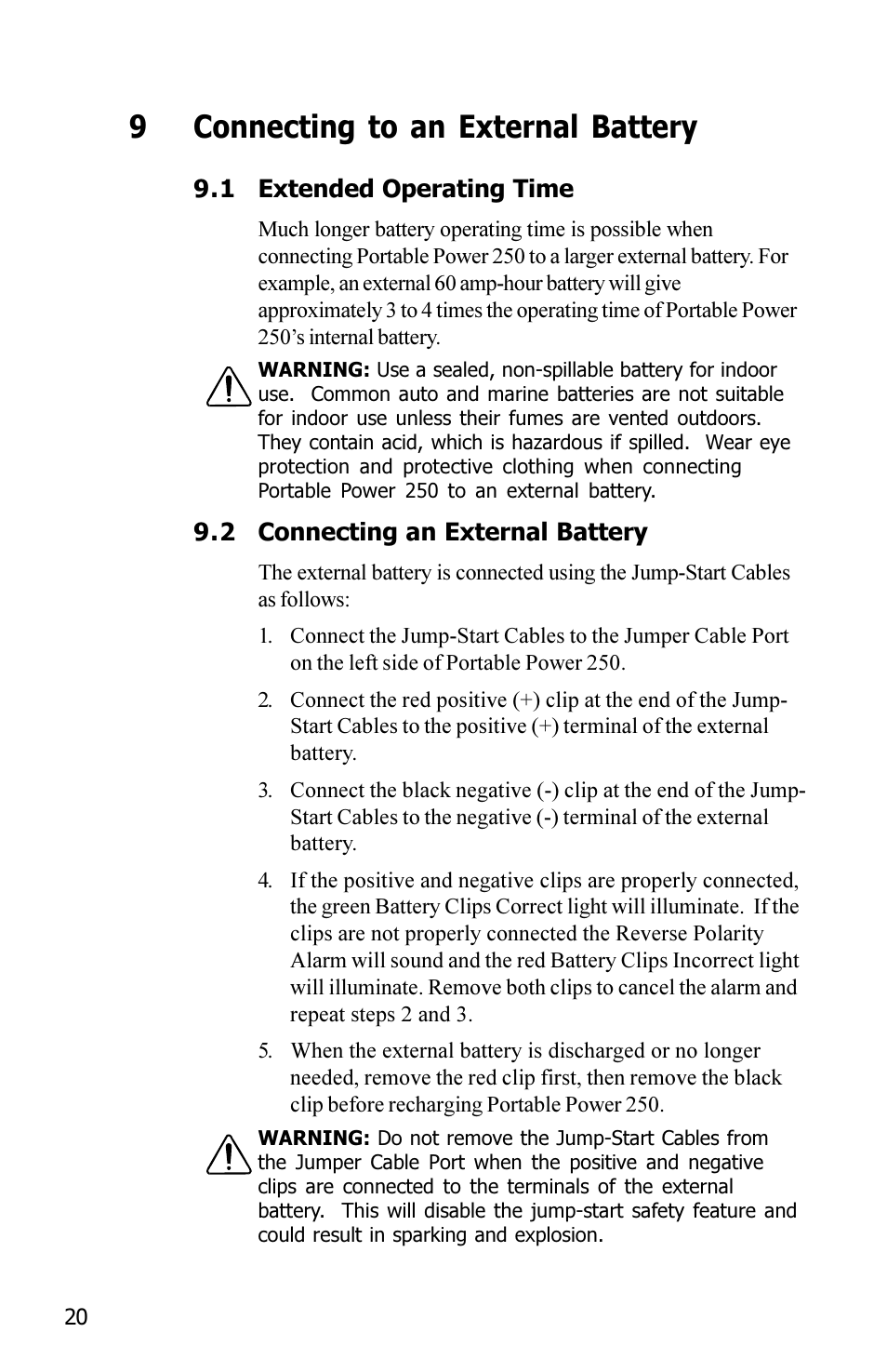 9connecting to an external battery | Xantrex Technology JAZZ 250 User Manual | Page 24 / 36
