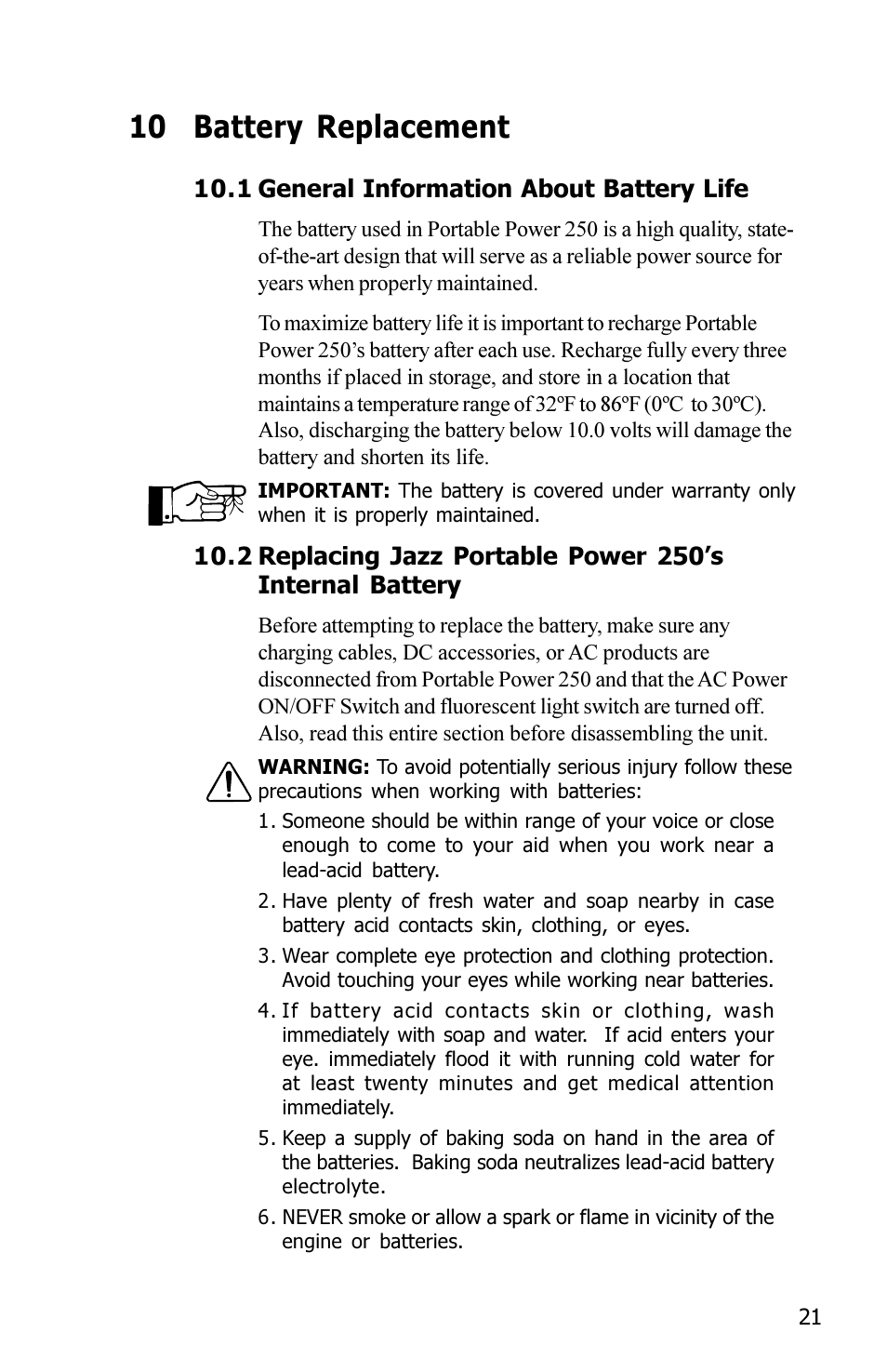 10 battery replacement | Xantrex Technology JAZZ 250 User Manual | Page 25 / 36