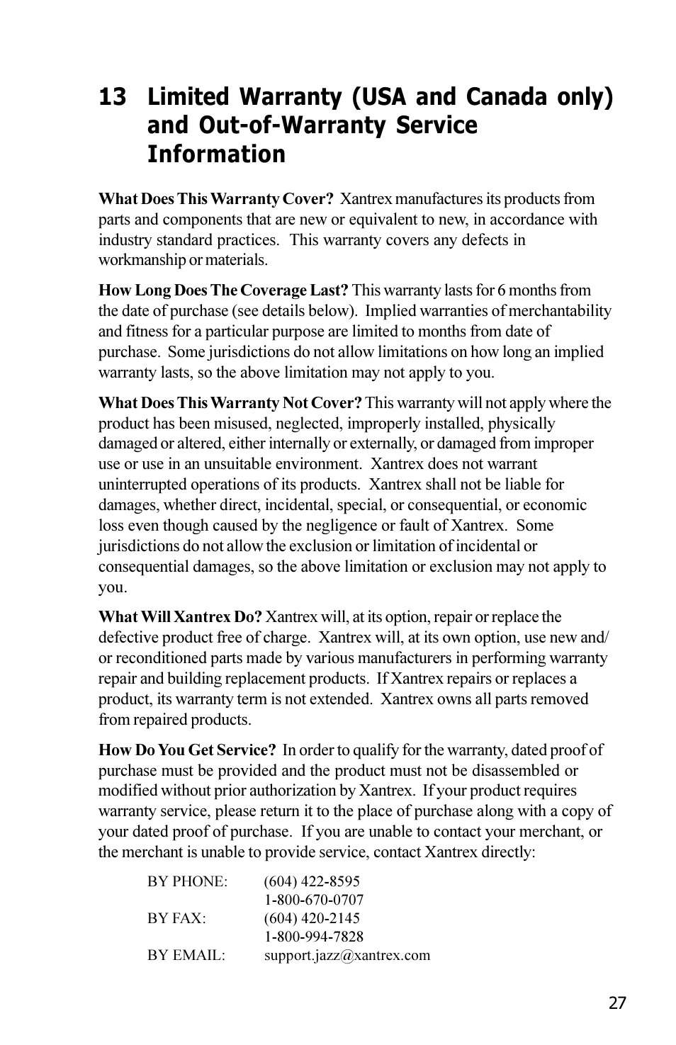 Xantrex Technology JAZZ 250 User Manual | Page 31 / 36