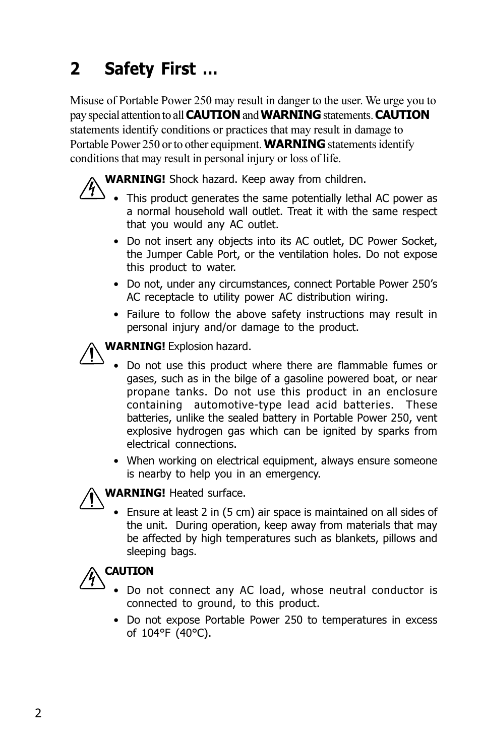 2safety first | Xantrex Technology JAZZ 250 User Manual | Page 6 / 36