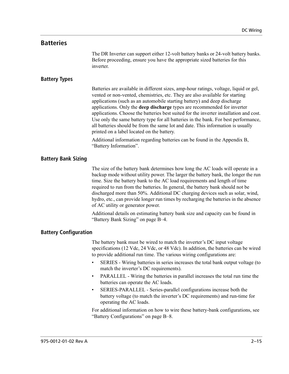 Batteries | Xantrex Technology DR1524W User Manual | Page 39 / 122