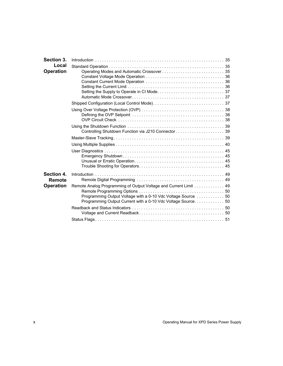 Section 3. local operation, Section 4. remote operation | Xantrex Technology XPD 60-9 User Manual | Page 12 / 56