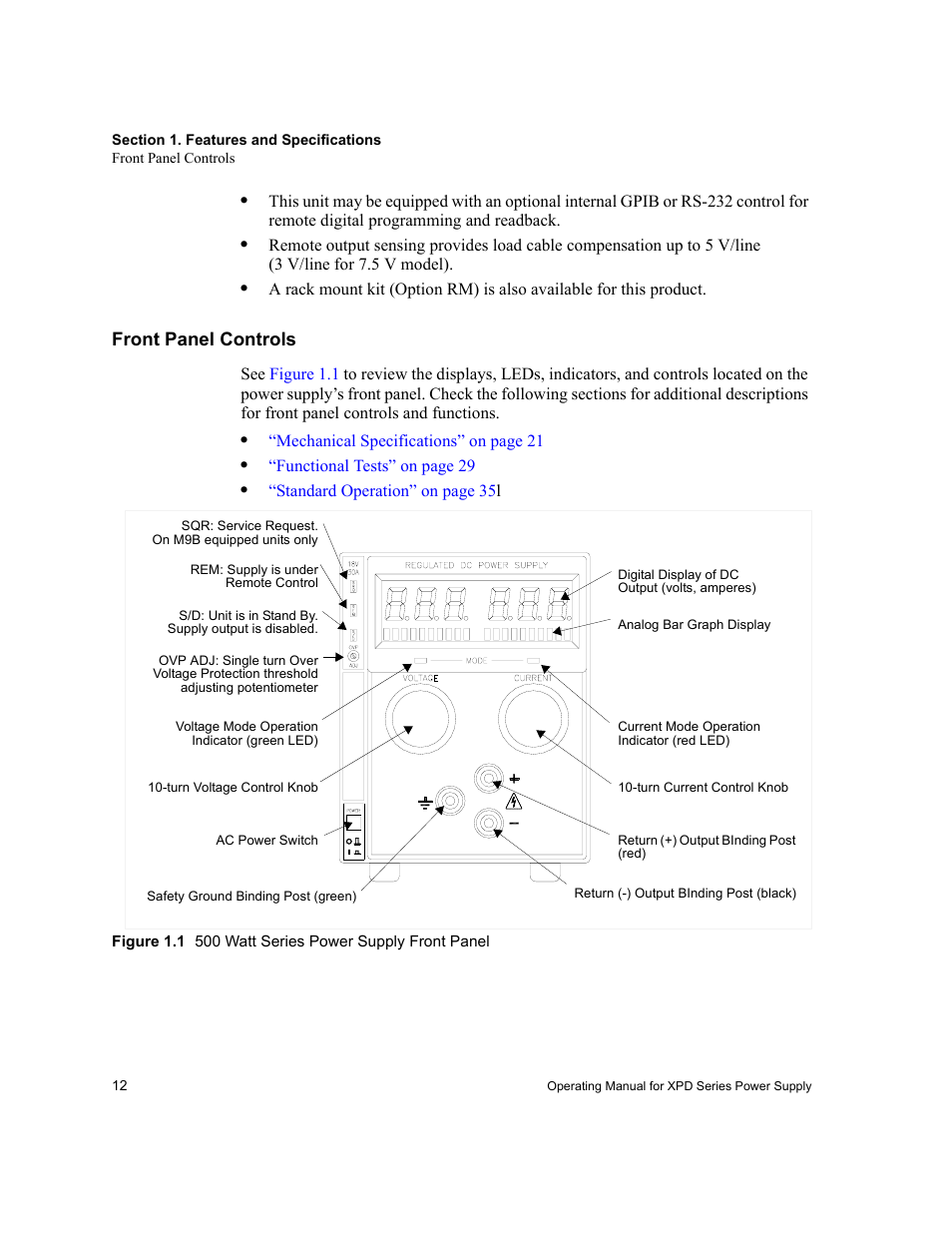 Front panel controls | Xantrex Technology XPD 60-9 User Manual | Page 14 / 56