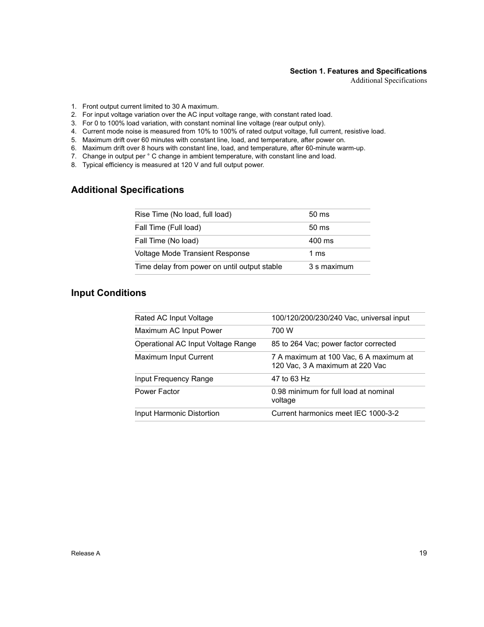 Additional specifications, Input conditions, Additional specifications input conditions | Xantrex Technology XPD 60-9 User Manual | Page 21 / 56