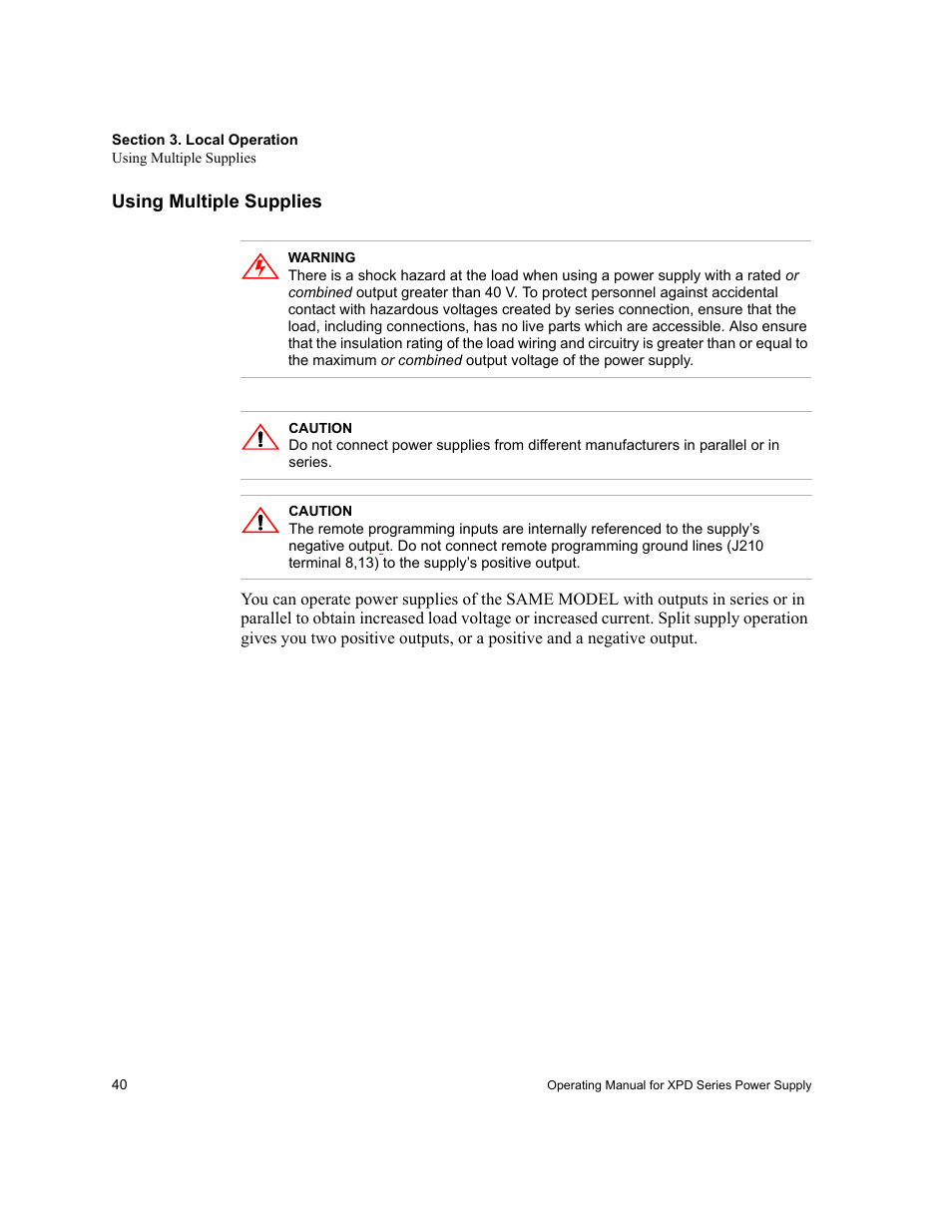 Using multiple supplies, For information | Xantrex Technology XPD 60-9 User Manual | Page 42 / 56