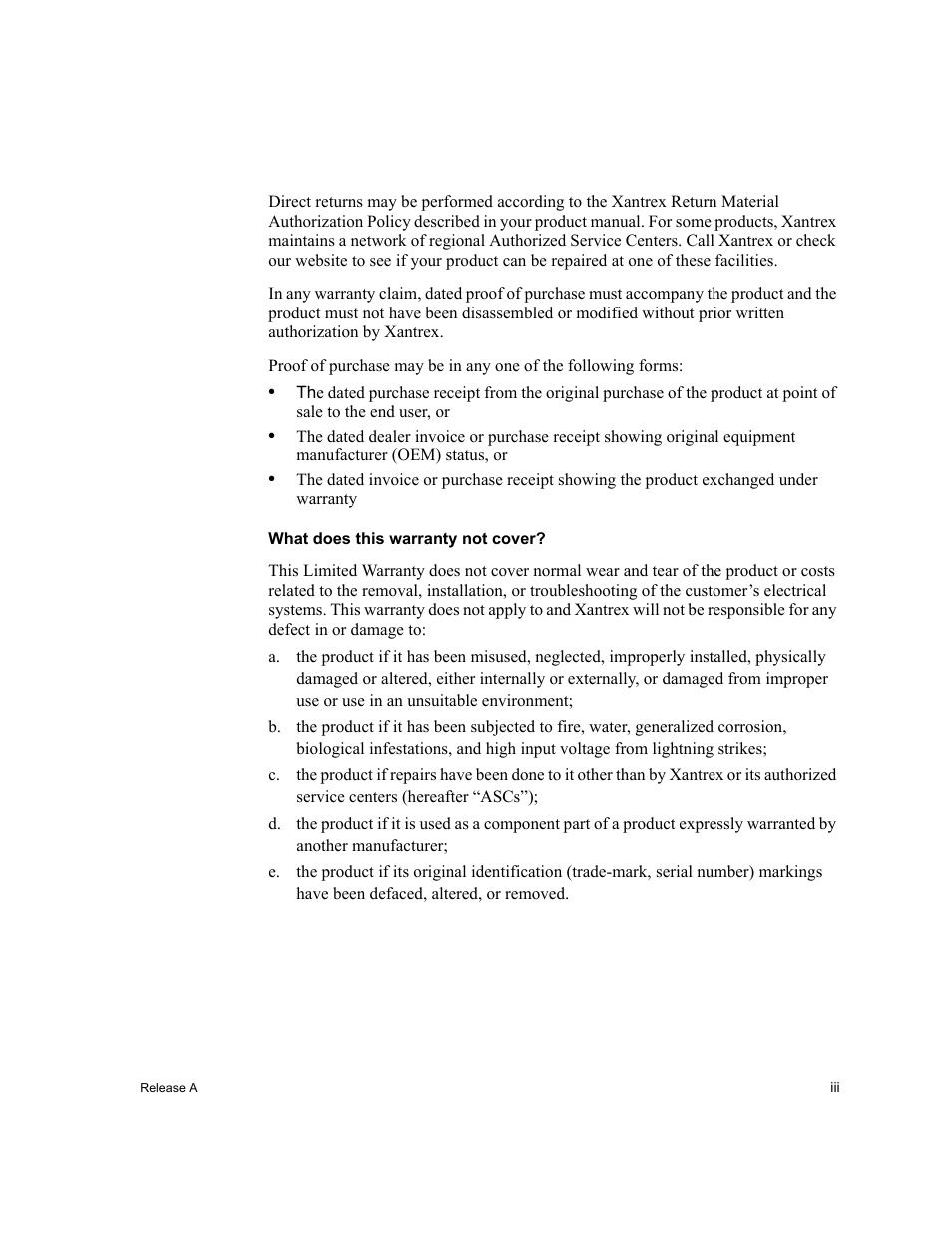 What does this warranty not cover | Xantrex Technology XPD 60-9 User Manual | Page 5 / 56