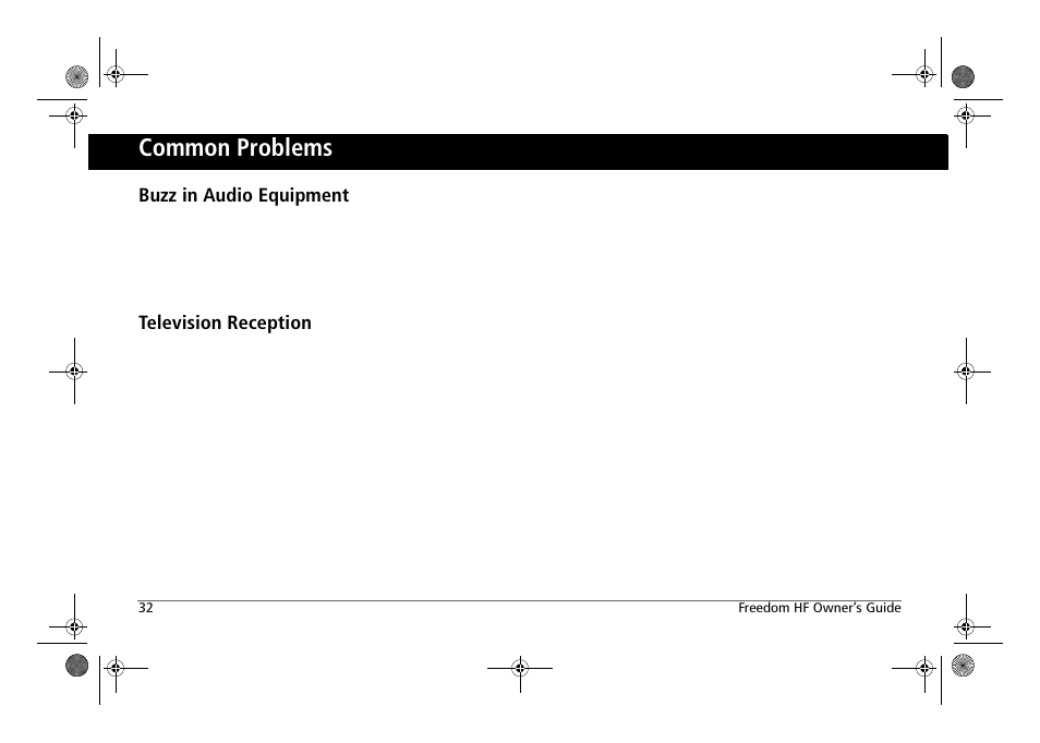 Common problems, Buzz in audio equipment, Television reception | Xantrex Technology FREEDOM HF 1800 User Manual | Page 46 / 64