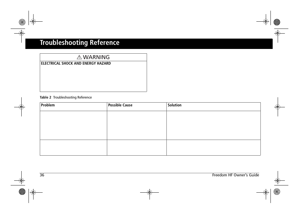 Troubleshooting reference | Xantrex Technology FREEDOM HF 1800 User Manual | Page 50 / 64