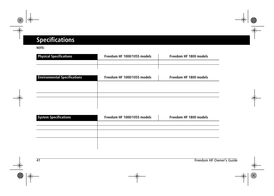 Specifications | Xantrex Technology FREEDOM HF 1800 User Manual | Page 55 / 64