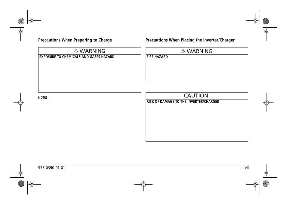 Precautions when preparing to charge, Precautions when placing the inverter/charger | Xantrex Technology FREEDOM HF 1800 User Manual | Page 9 / 64