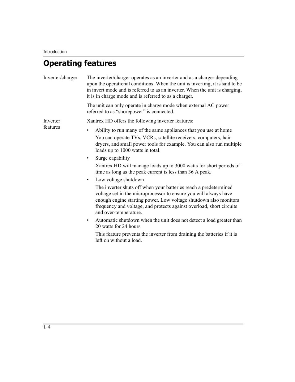Operating features, Operating features –4 | Xantrex Technology RM1012 User Manual | Page 10 / 48