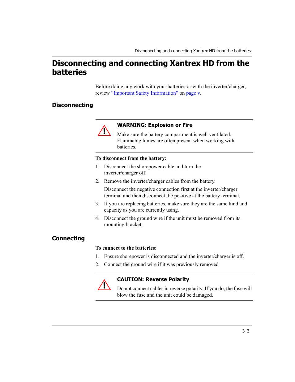 Disconnecting, Connecting, Disconnecting –3 connecting –3 | Xantrex Technology RM1012 User Manual | Page 27 / 48