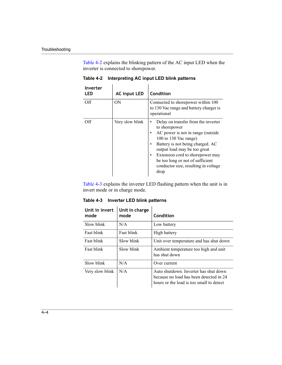 Table 4-2, Table 4-3 | Xantrex Technology RM1012 User Manual | Page 34 / 48