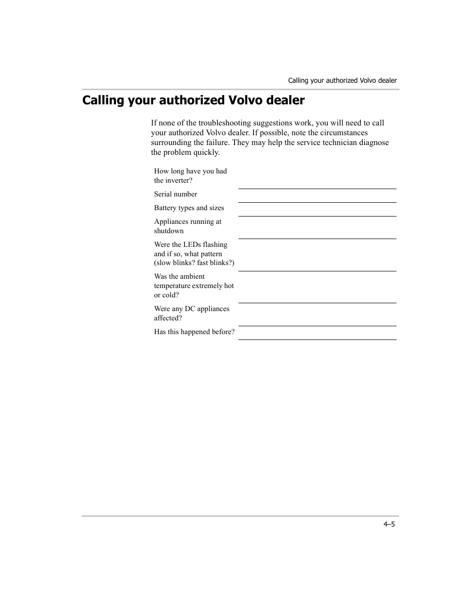 Calling your authorized volvo dealer, Calling your authorized volvo dealer –5, As suggested on | Xantrex Technology RM1012 User Manual | Page 35 / 48