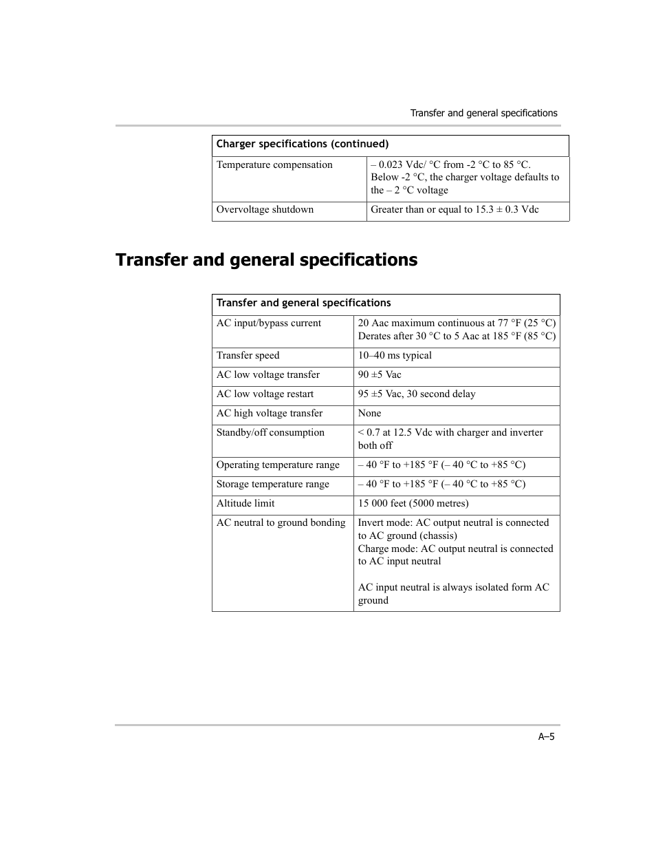 Transfer and general specifications | Xantrex Technology RM1012 User Manual | Page 41 / 48