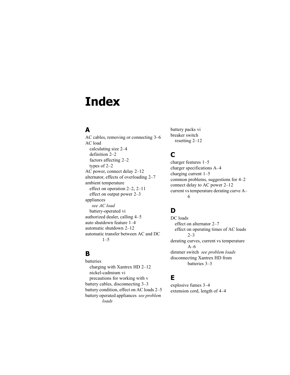 Index | Xantrex Technology RM1012 User Manual | Page 45 / 48