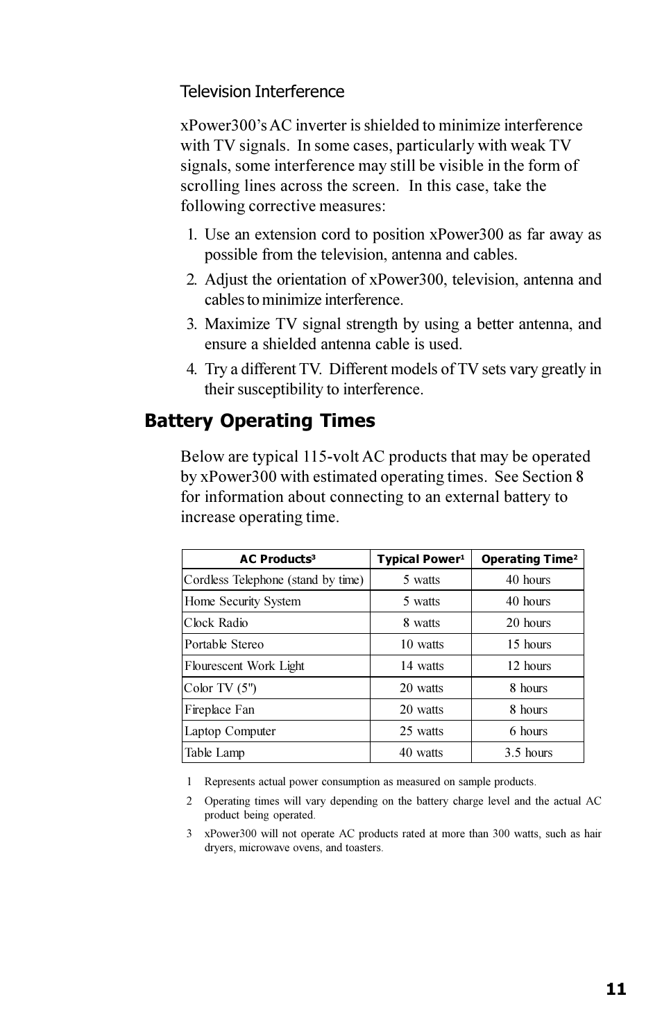 Battery operating times | Xantrex Technology 300 User Manual | Page 15 / 32