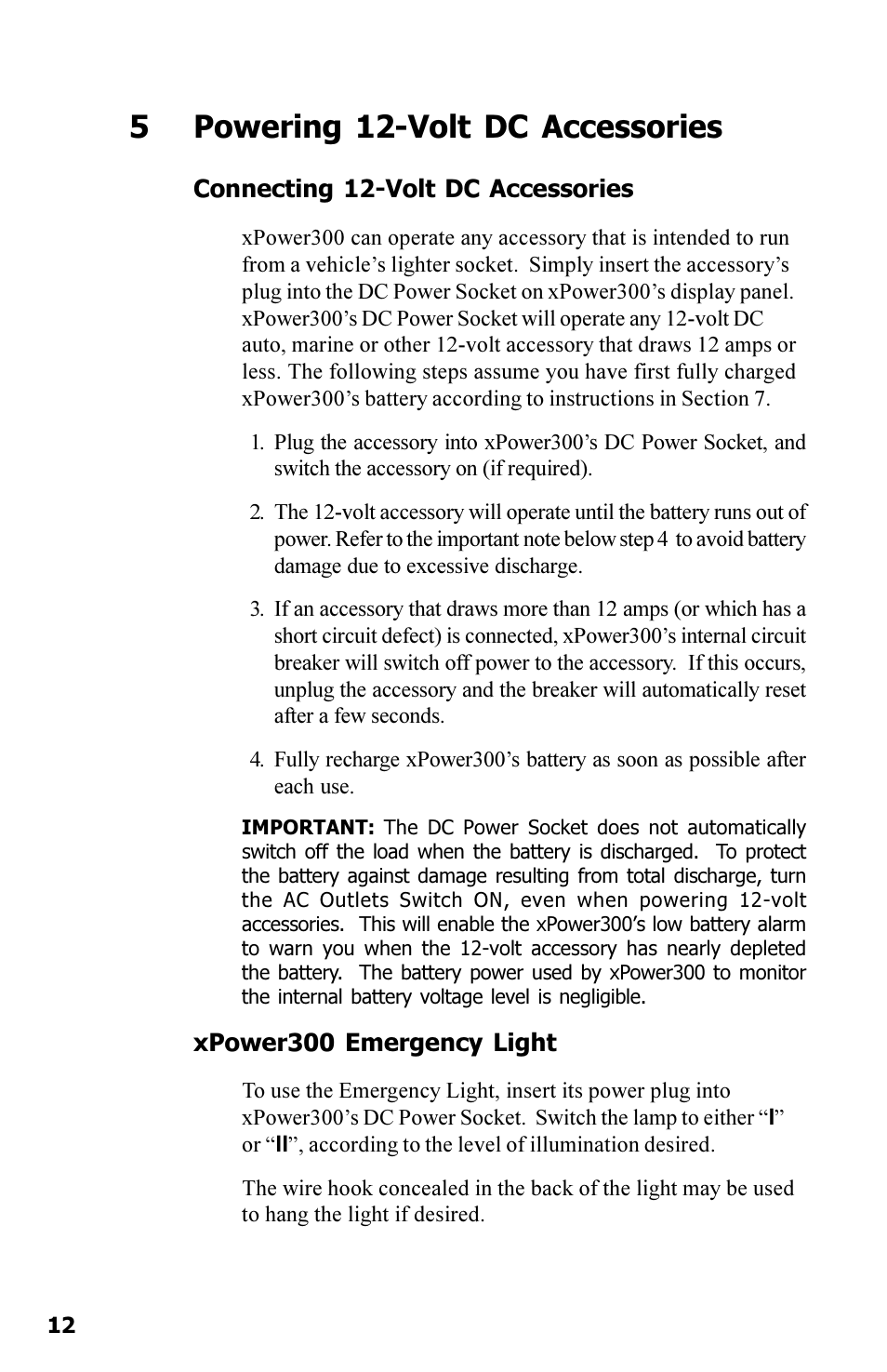 5powering 12-volt dc accessories | Xantrex Technology 300 User Manual | Page 16 / 32