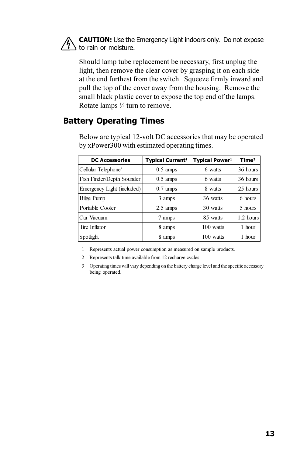 Battery operating times | Xantrex Technology 300 User Manual | Page 17 / 32