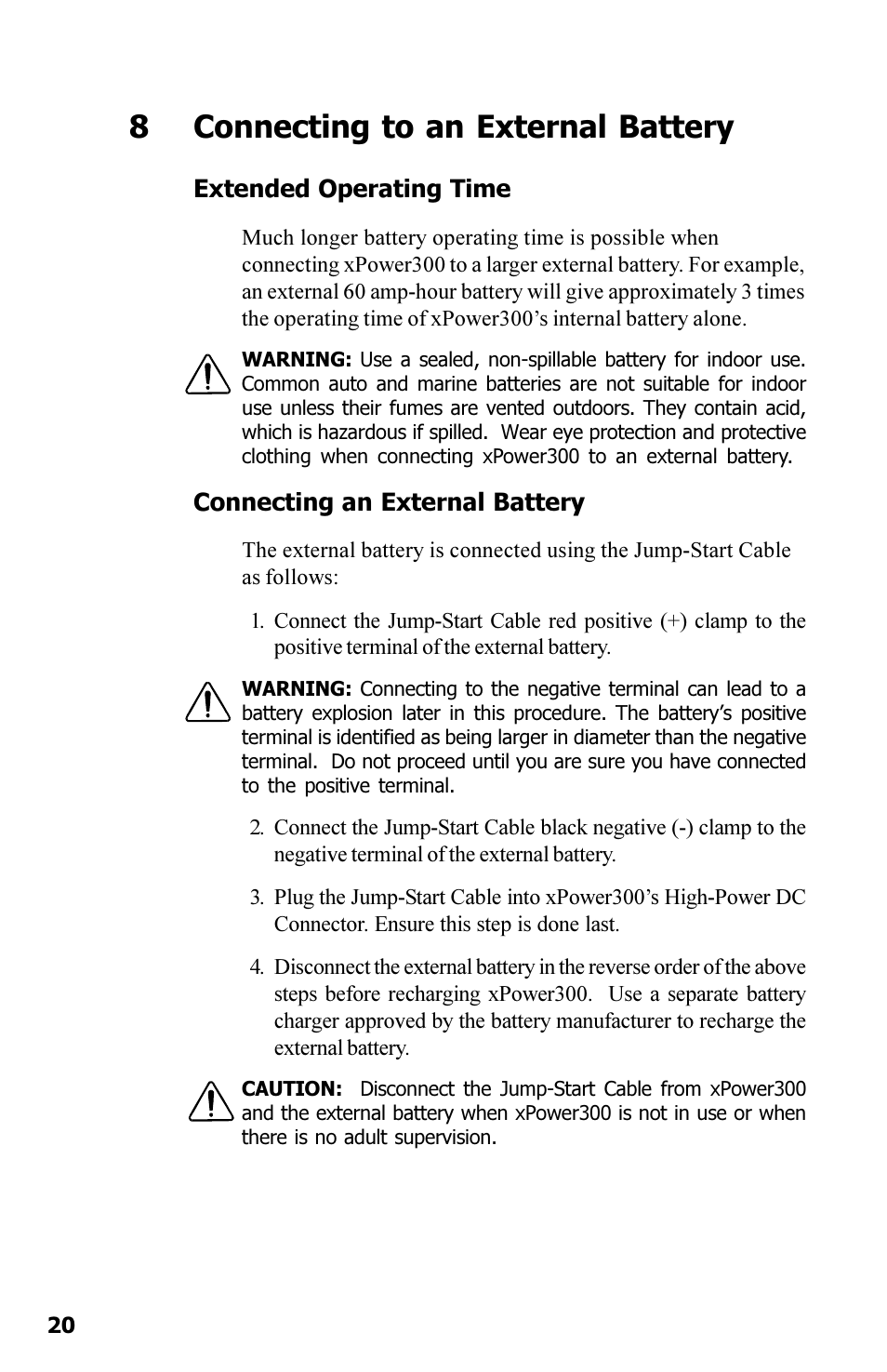 8connecting to an external battery | Xantrex Technology 300 User Manual | Page 24 / 32