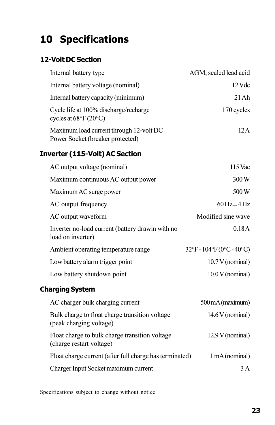 10 specifications | Xantrex Technology 300 User Manual | Page 27 / 32