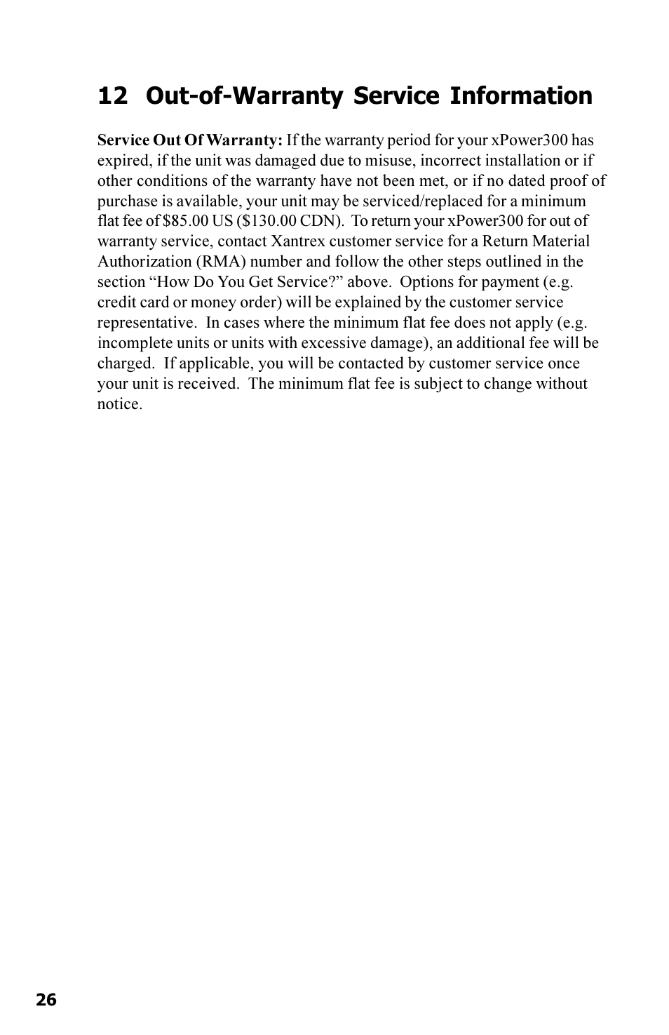 12 out-of-warranty service information | Xantrex Technology 300 User Manual | Page 30 / 32
