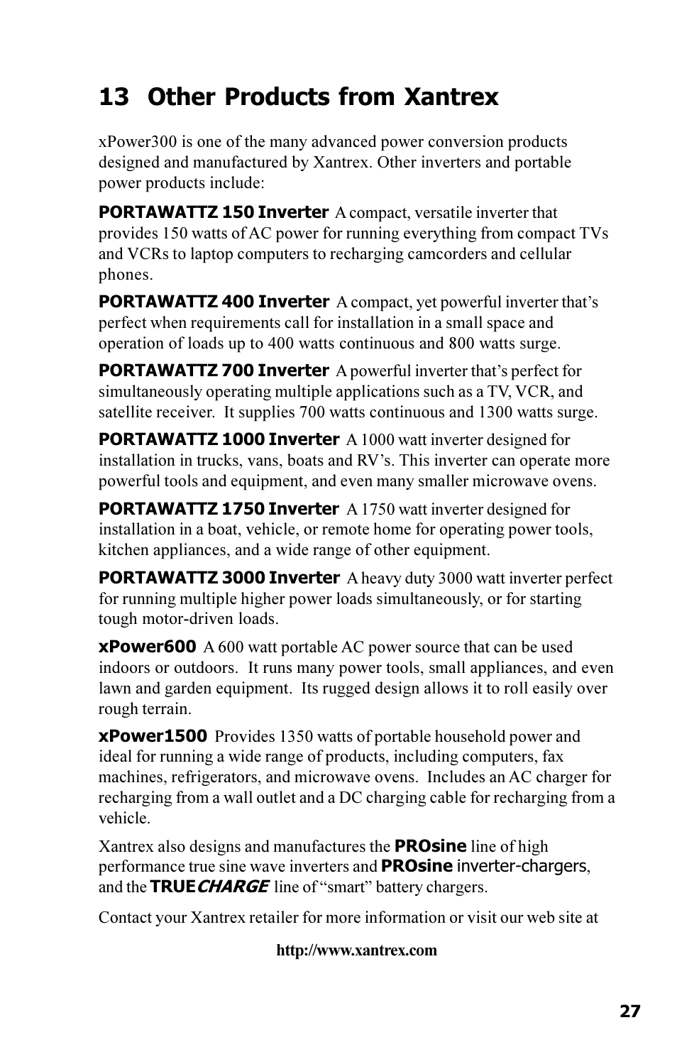 13 other products from xantrex | Xantrex Technology 300 User Manual | Page 31 / 32