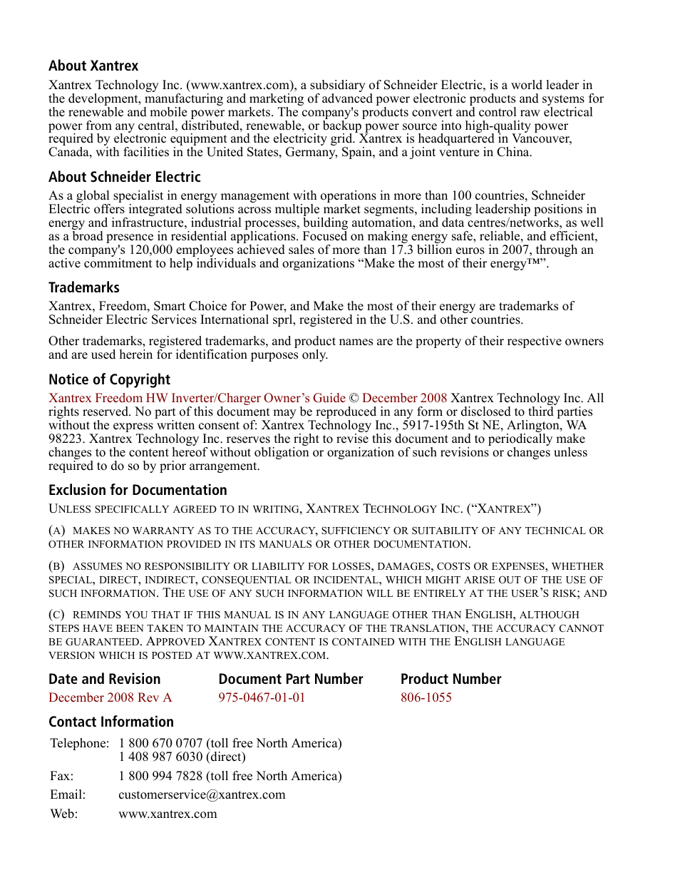 Xantrex Technology ENERGY HW 1000 User Manual | Page 4 / 80
