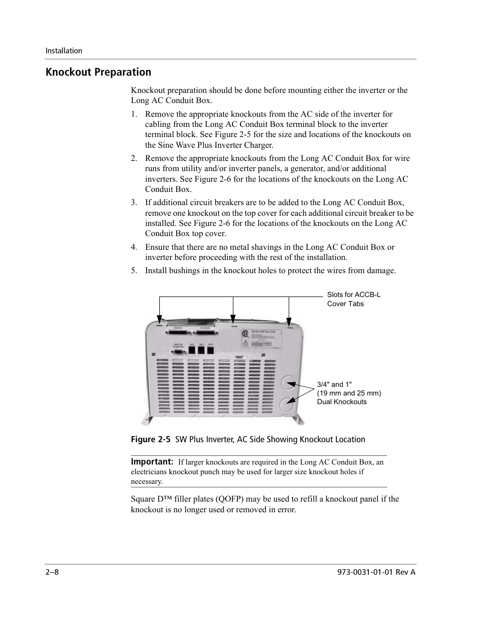 Knockout preparation | Xantrex Technology ACCB-L User Manual | Page 30 / 64