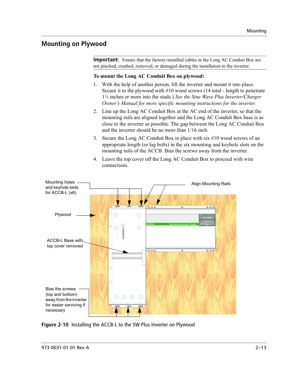 Mounting on plywood | Xantrex Technology ACCB-L User Manual | Page 35 / 64